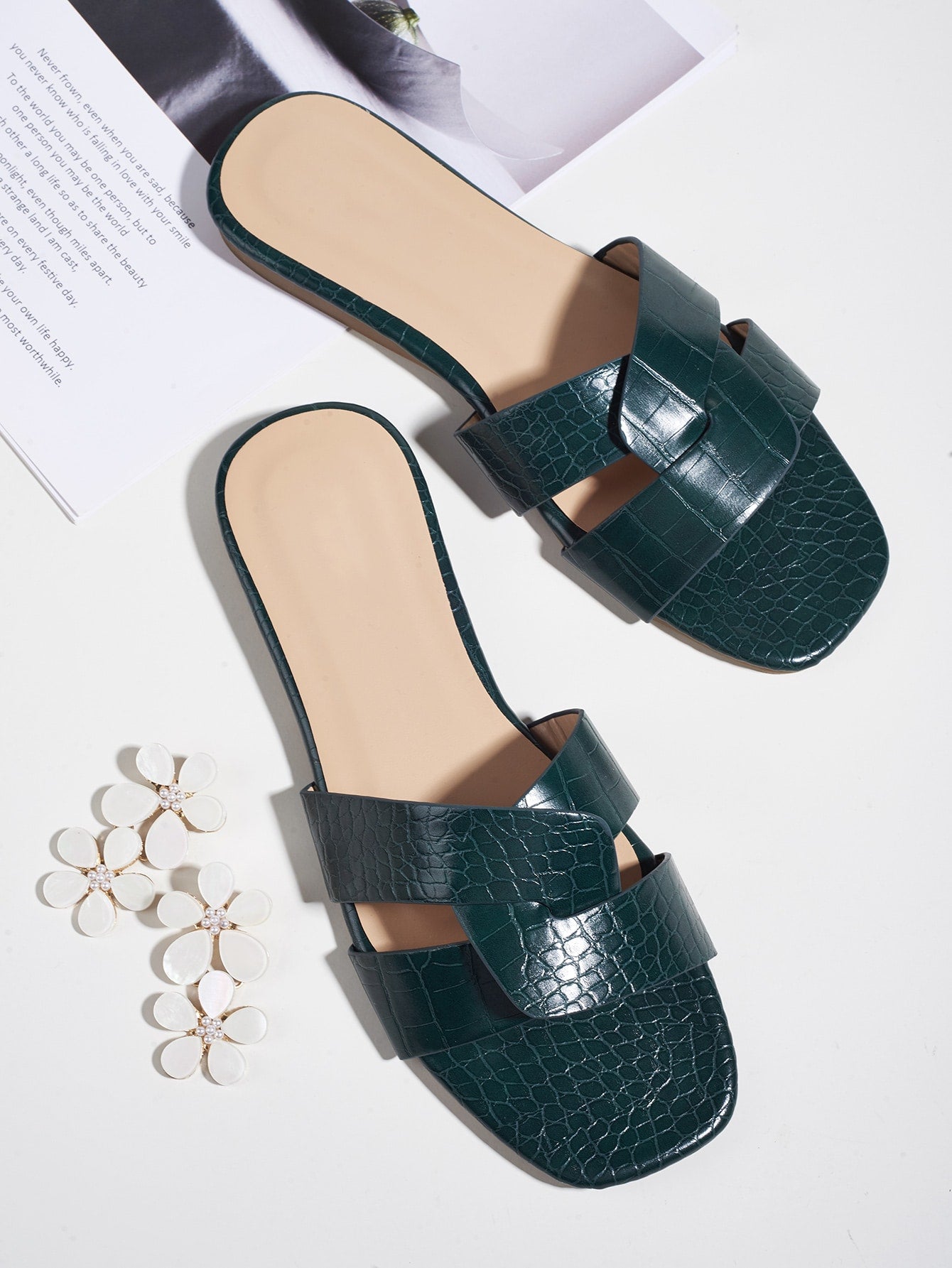 Croc Embossed Twist Slide Sandals