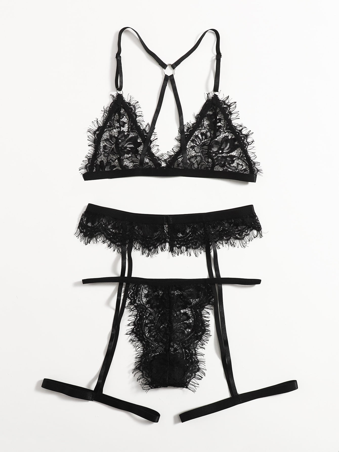 Eyelash Lace Garter Lingerie Set