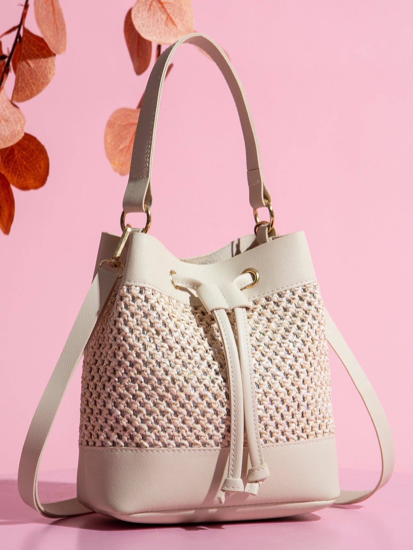 Hollow Out Drawstring Bucket Bag
