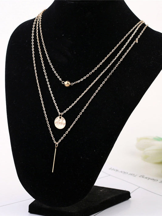 Bar Ball Pendant Layered Chain Necklace