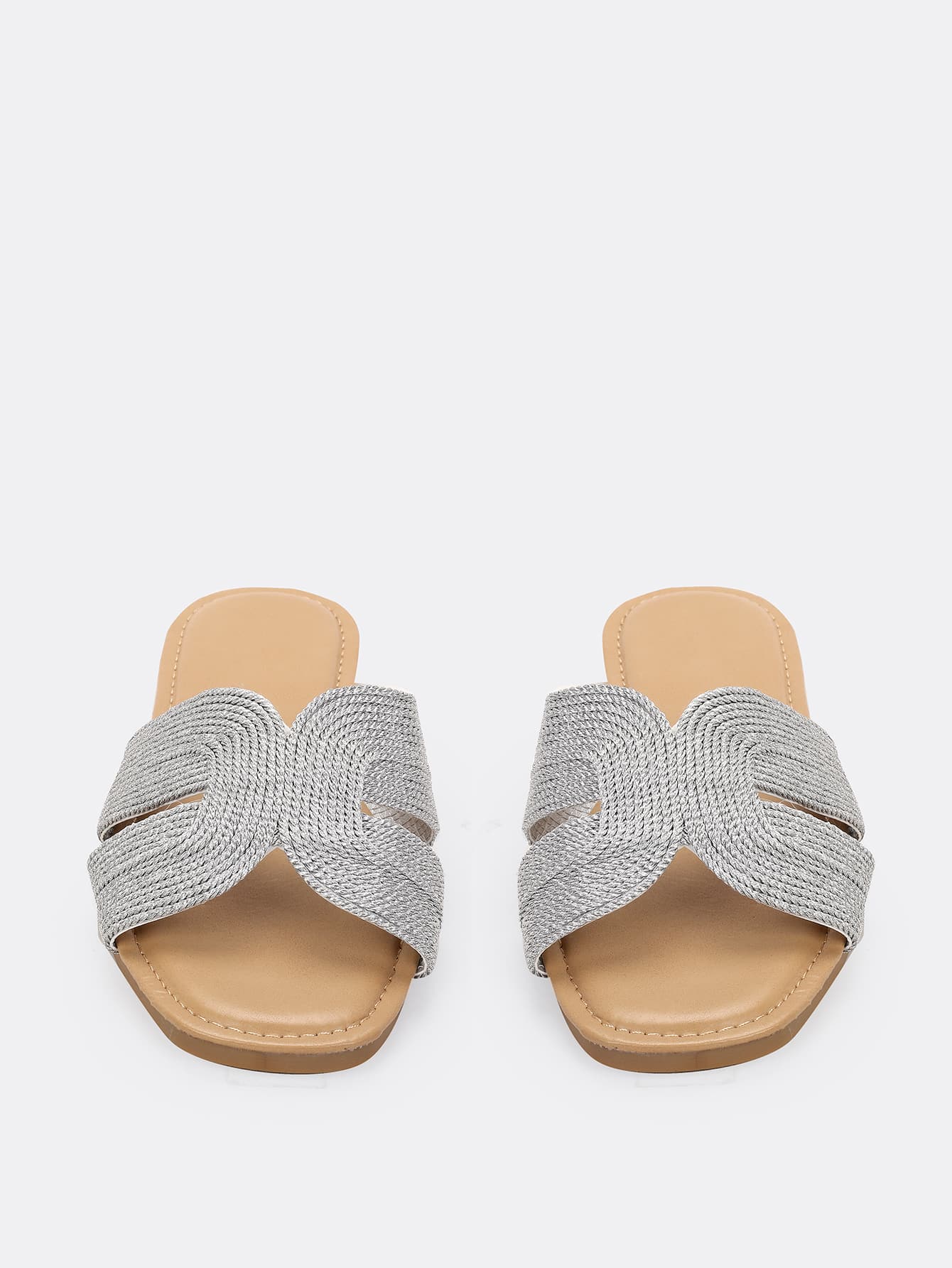 Metallic Woven H Cut Out Flat Slide Sandals