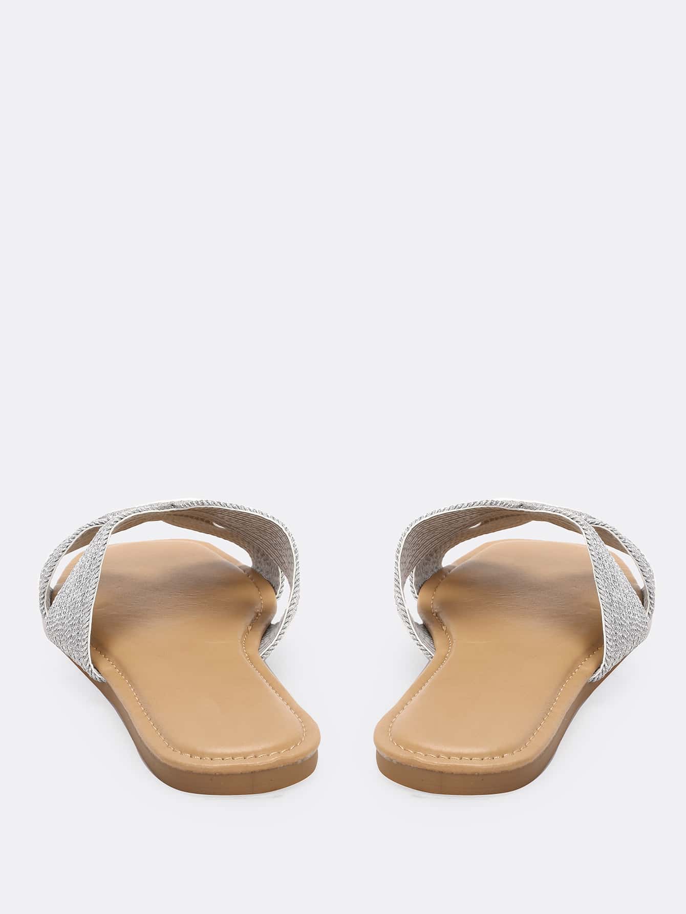 Metallic Woven H Cut Out Flat Slide Sandals