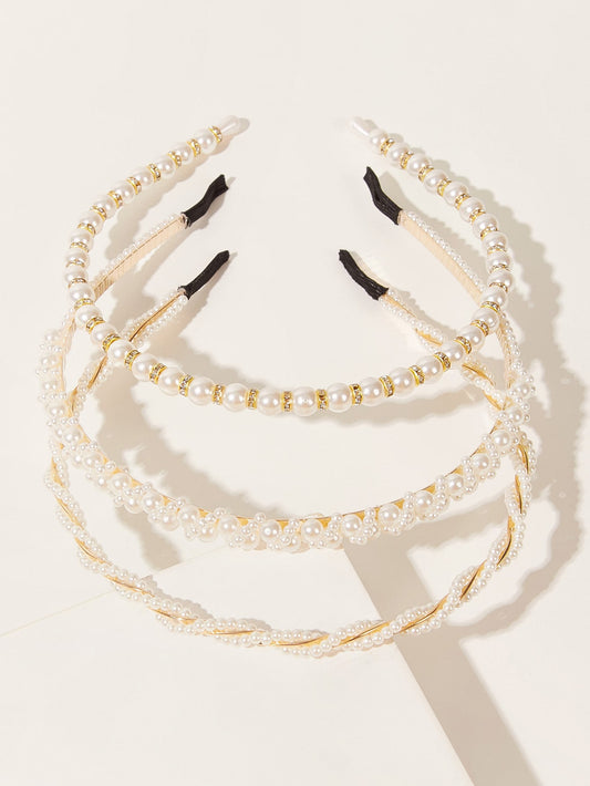 3pcs Faux Pearl Beaded Hair Hoop