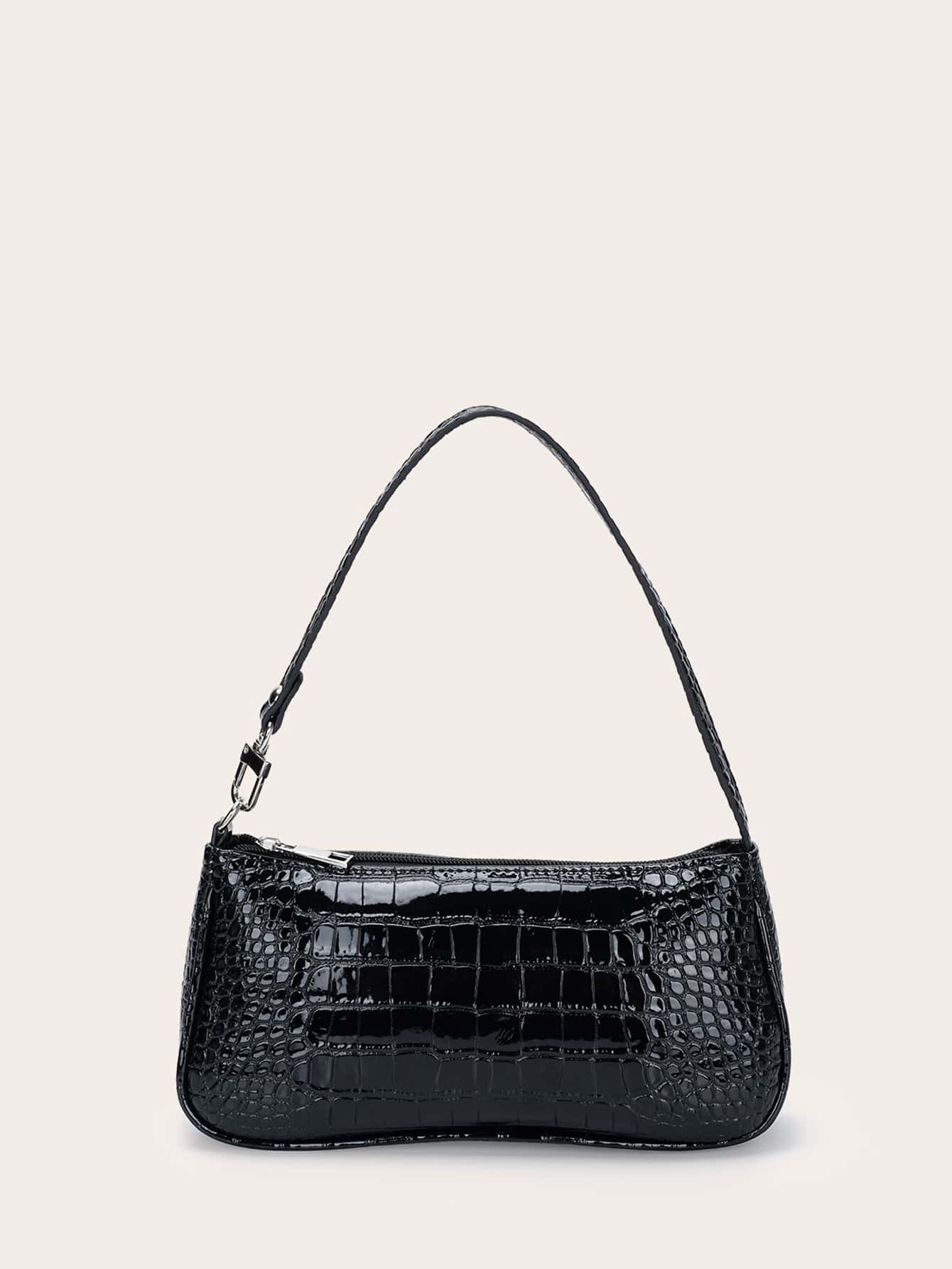 Faux Croc Leather Baguette Bag