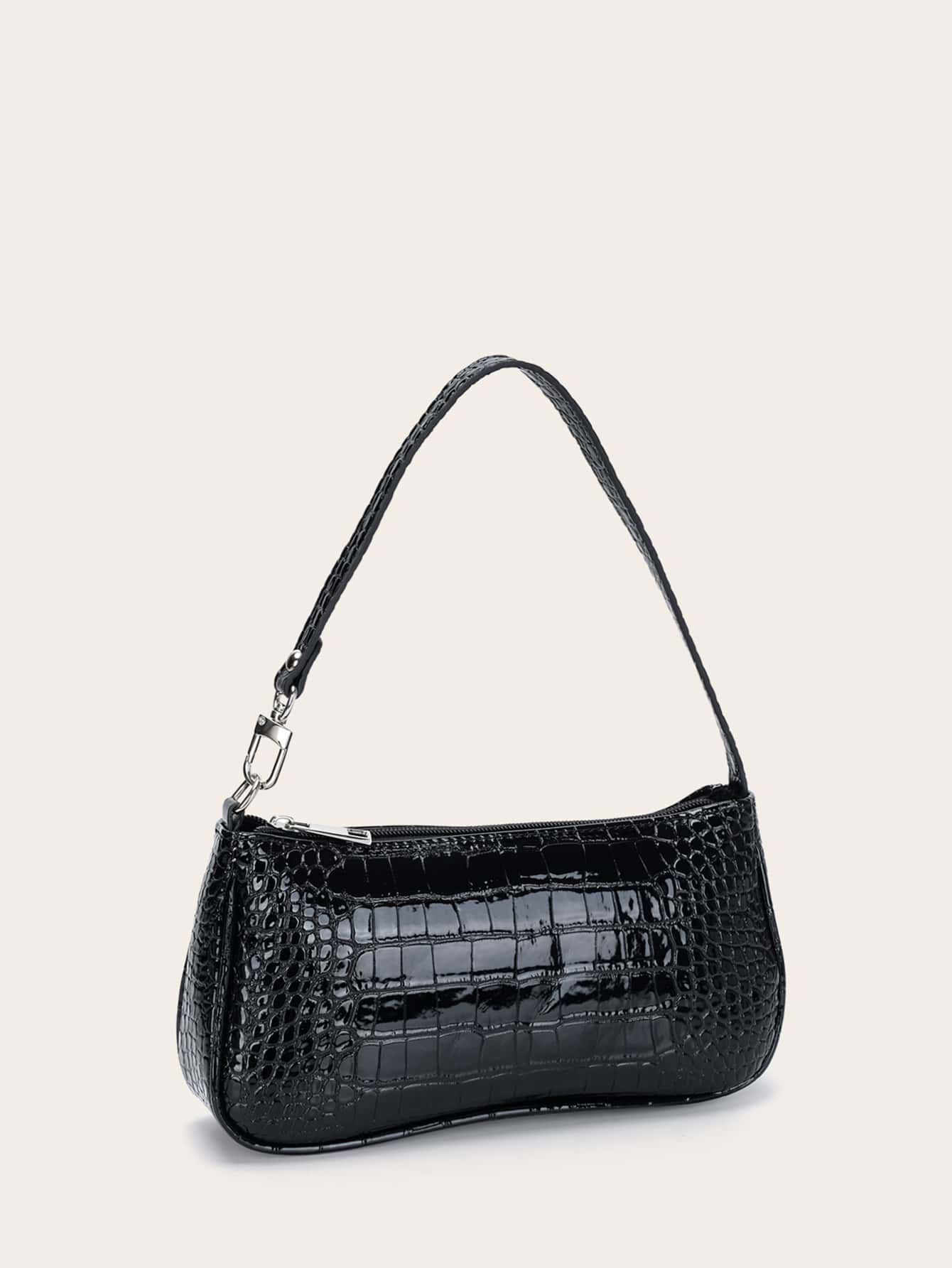 Faux Croc Leather Baguette Bag