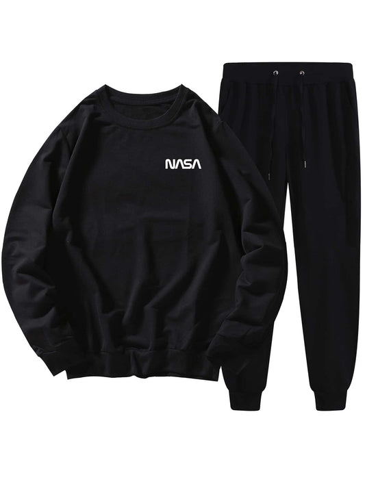 Men Letter Galaxy Print Sweatshirt Sweatpants