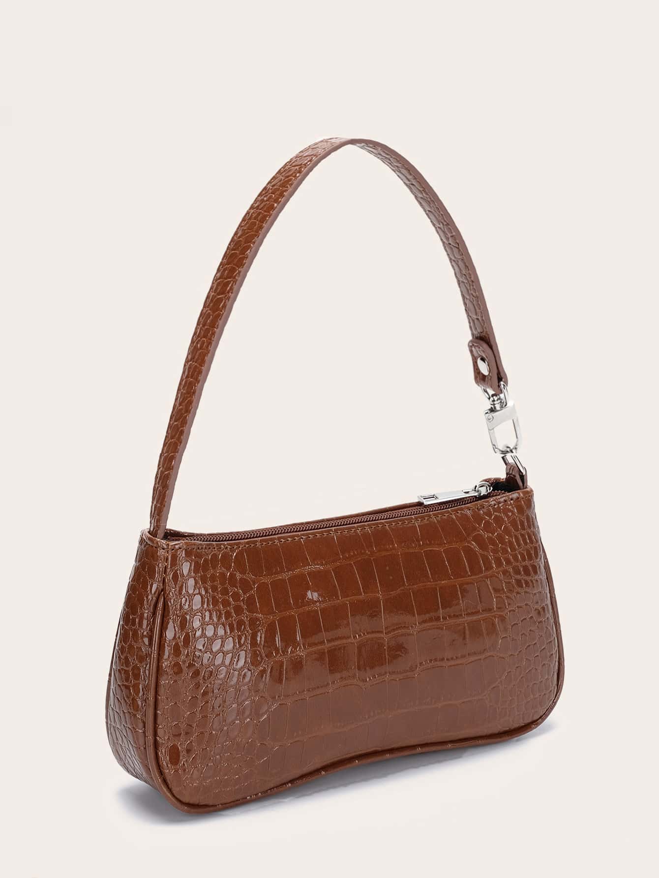 Faux Croc Leather Baguette Bag