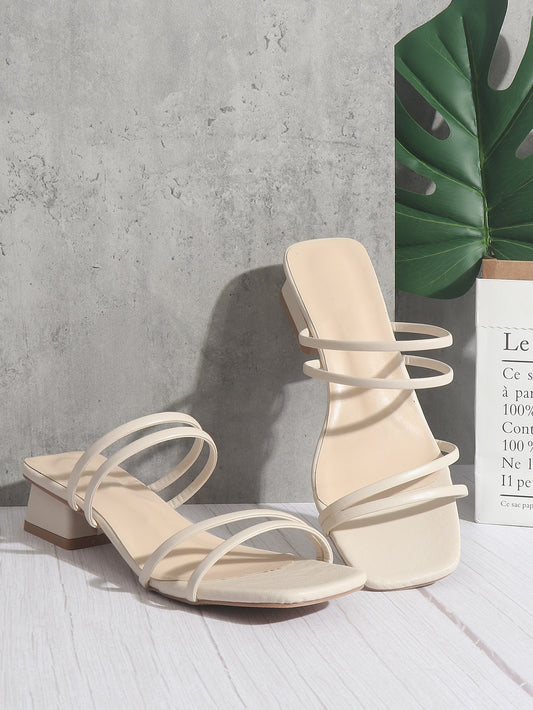 Open Toe Block Heeled Strappy Mules