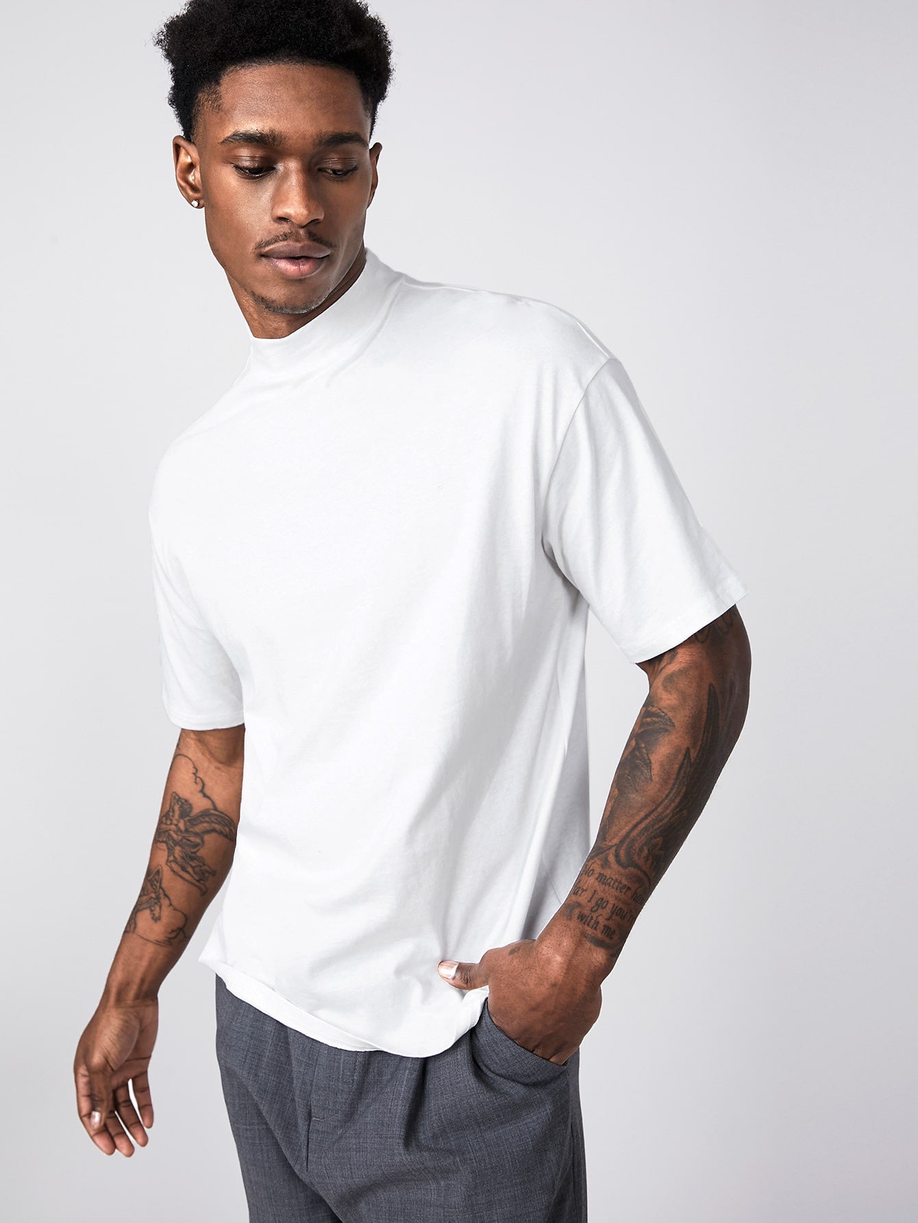 Mock neck shop white tee