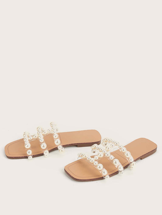 Faux Pearl Decor Slide Sandals