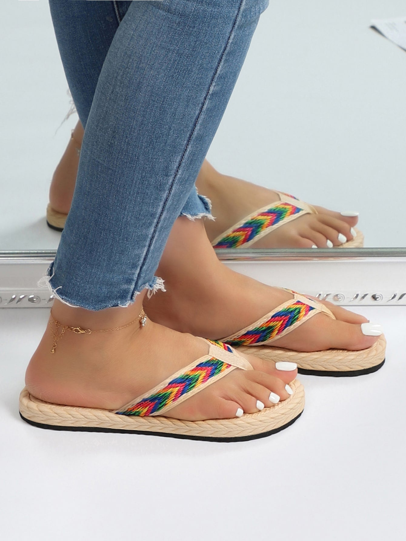 Multicolored Chevron Flip Flops