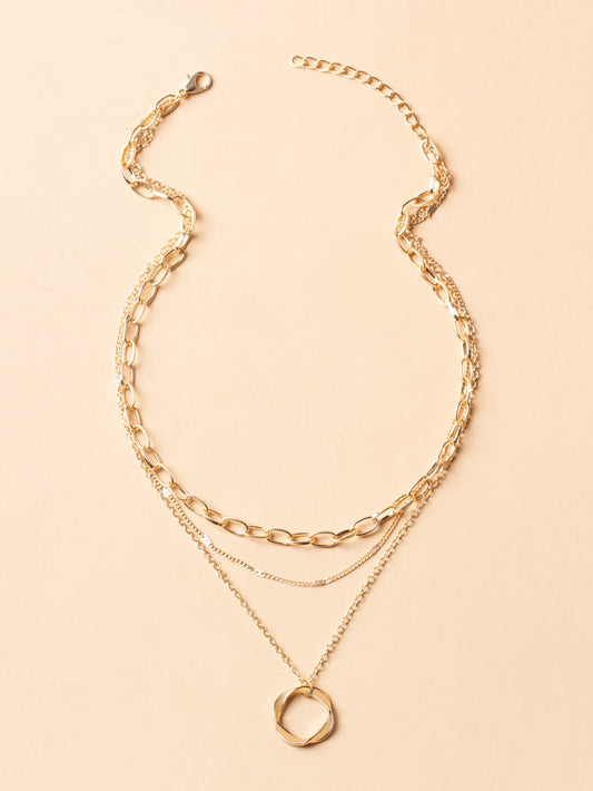 Twist Round Charm Layered Necklace