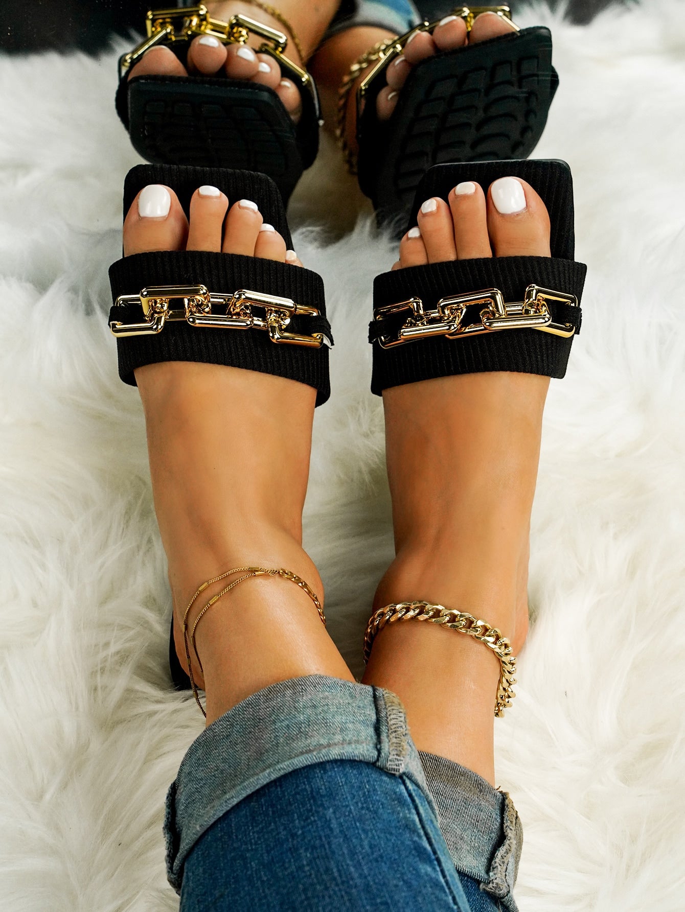 Chain Decor Slide Sandals