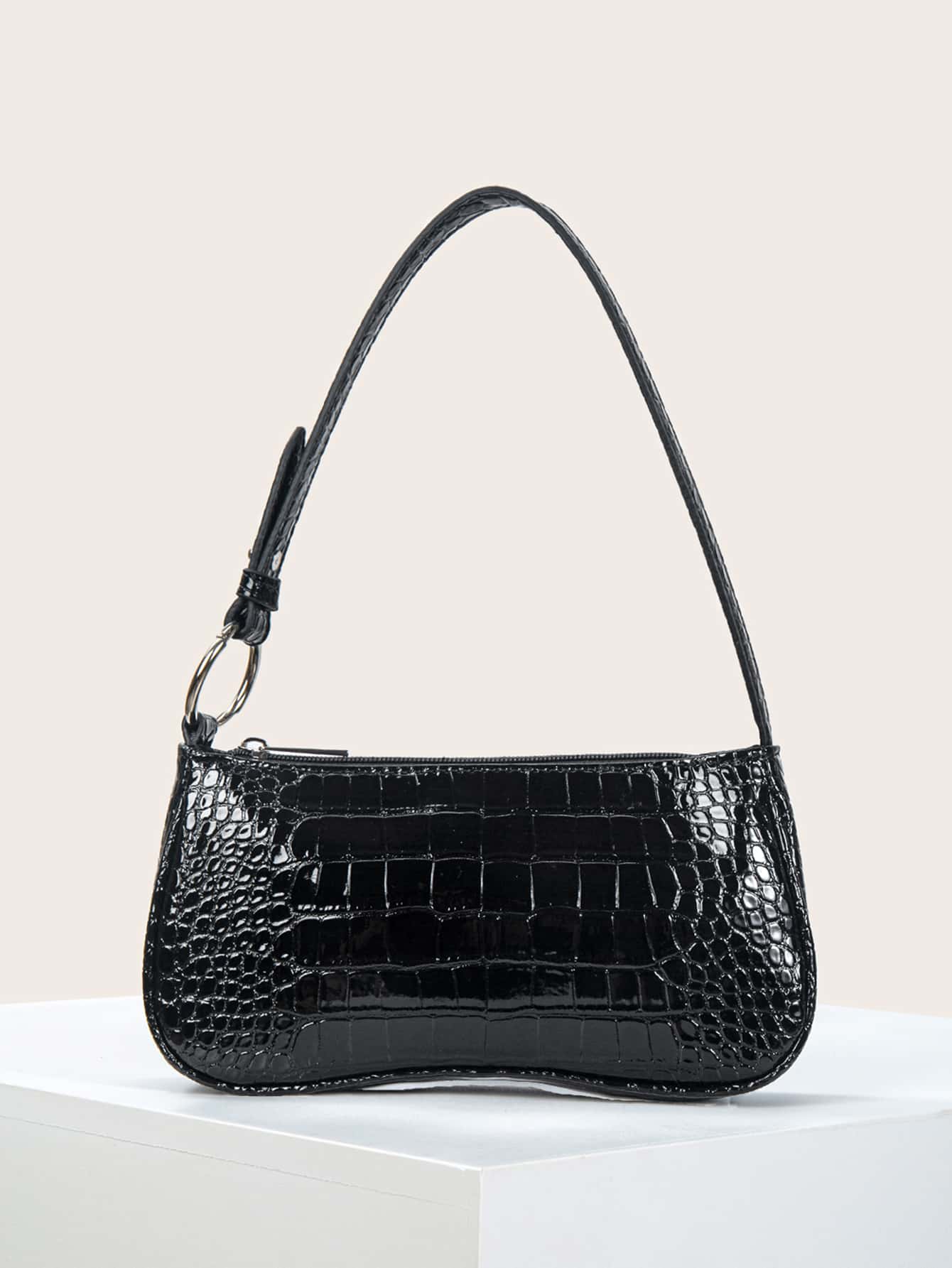 Faux Croc Leather Baguette Bag