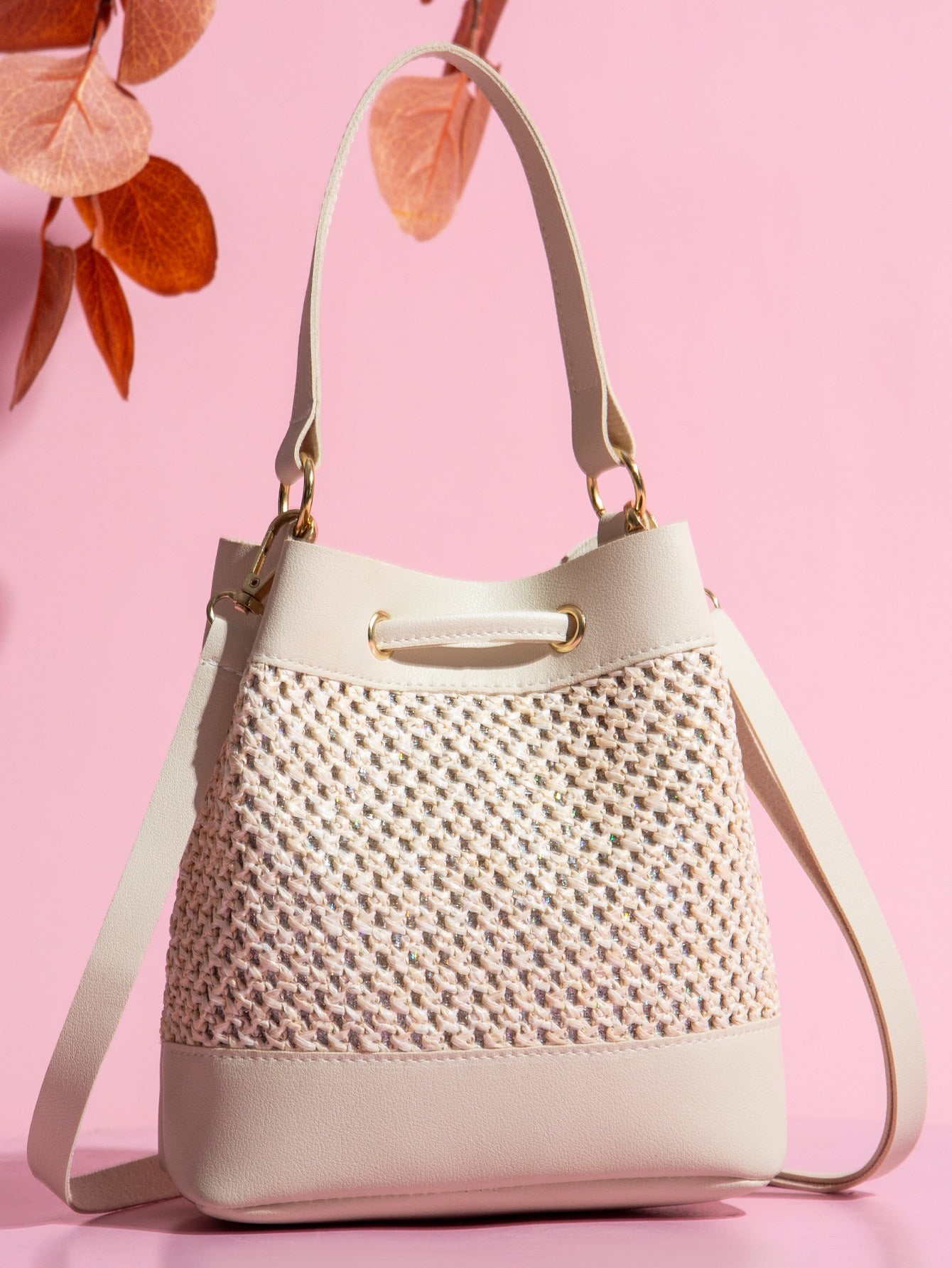 Hollow Out Drawstring Bucket Bag