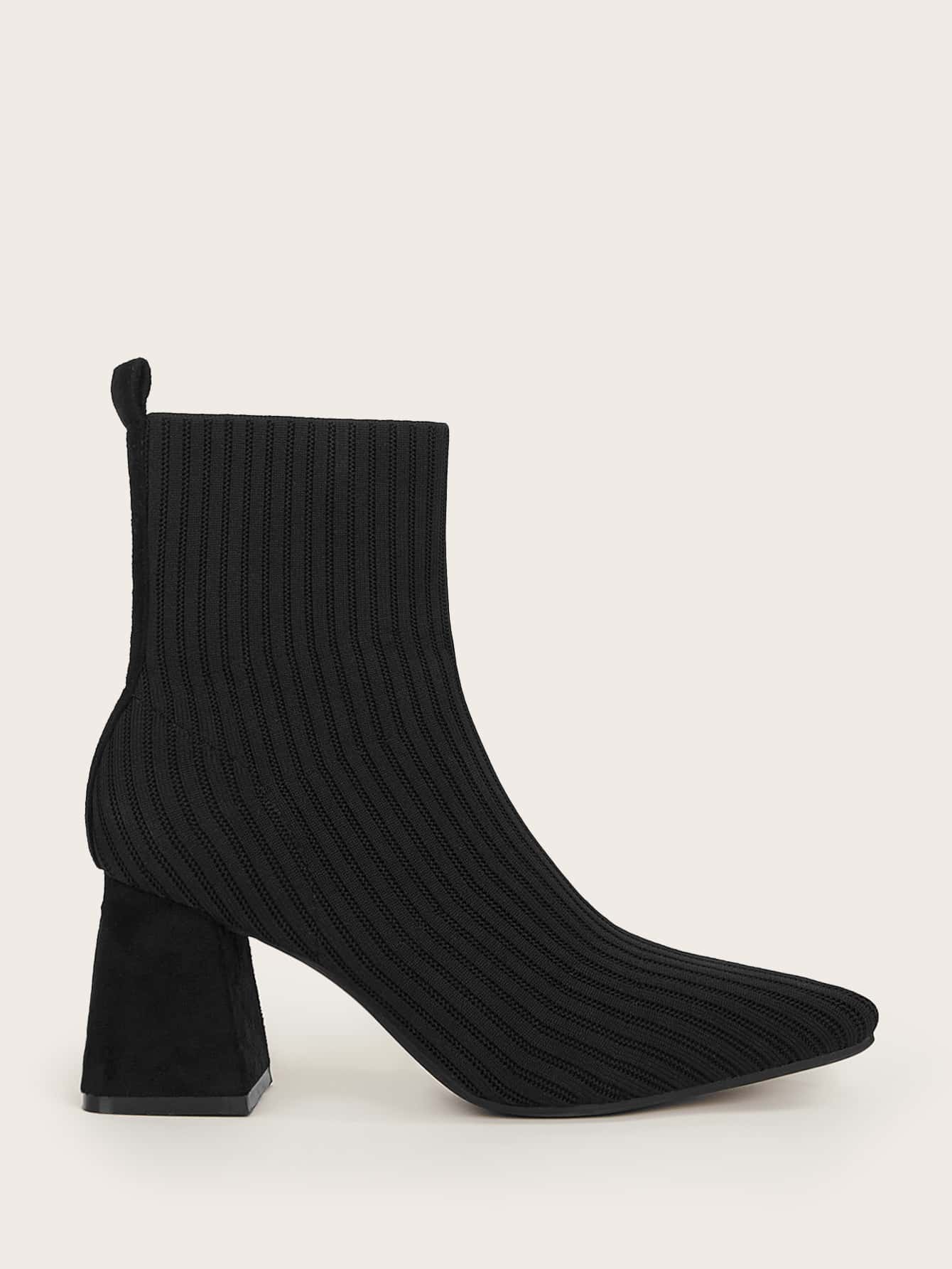 Cuccoo Knit Detail Chunky Heeled Sock Boots