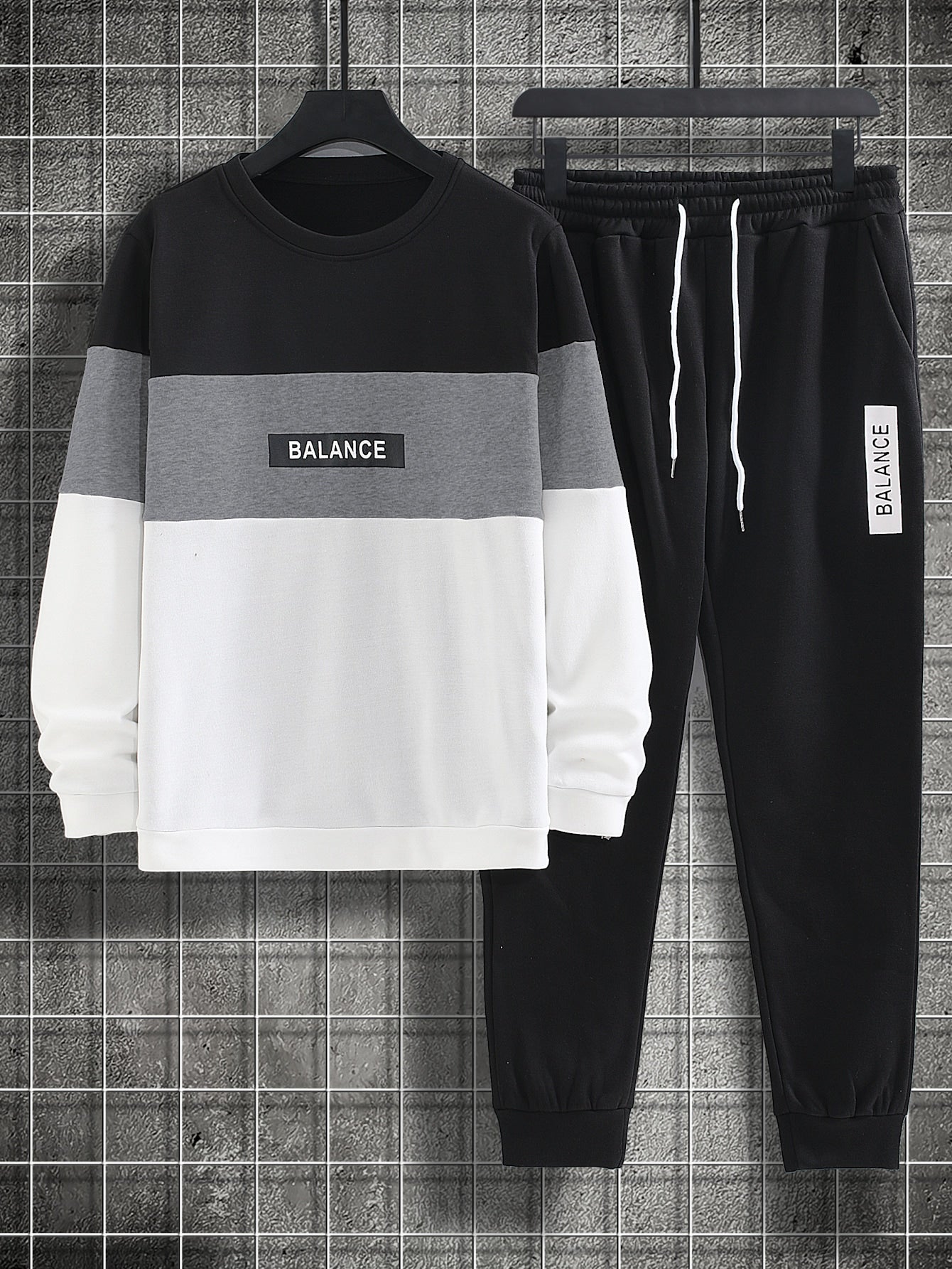Men Colorblock Letter Graphic Thermal Pullover Drawstring Waist Sweatpants