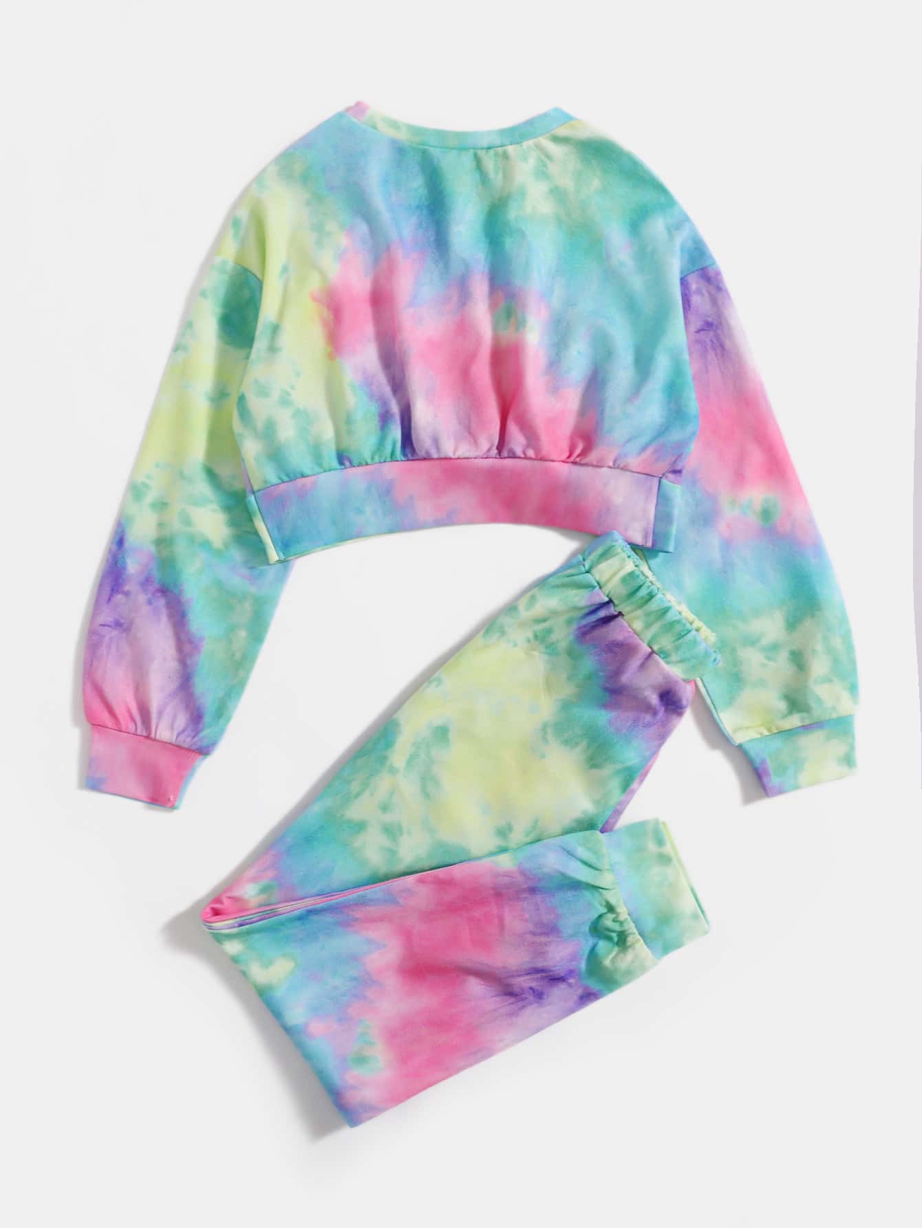 Girls Tie Dye Wrap Cross Front Sweatshirt Sweatpants Set