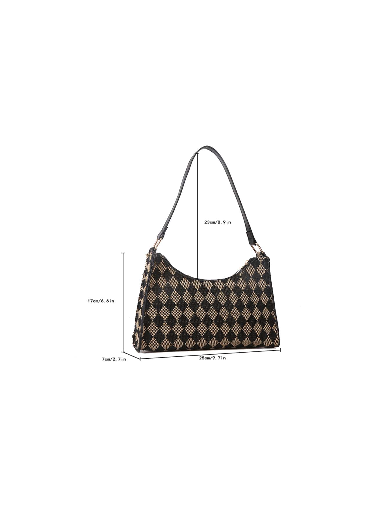 Argyle Pattern Tweed Baguette Bag