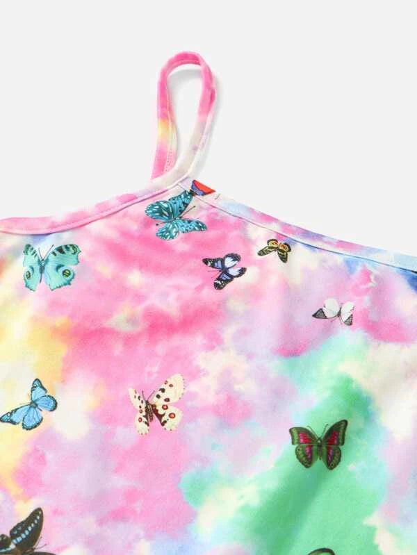Butterfly Print Tie Dye Fitted Cami Dress