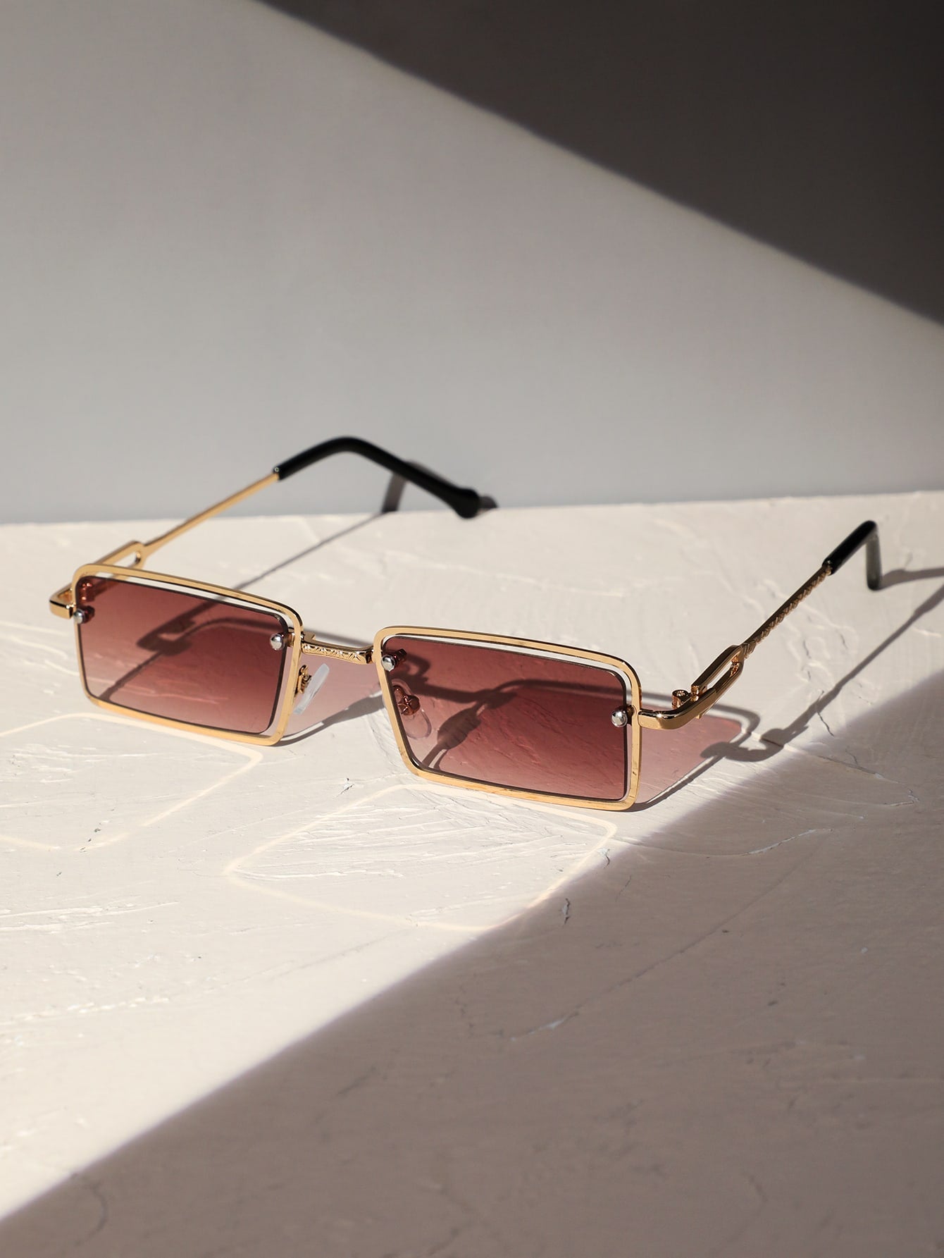 Tinted Lens Rectangle Frame Fashion Glasses