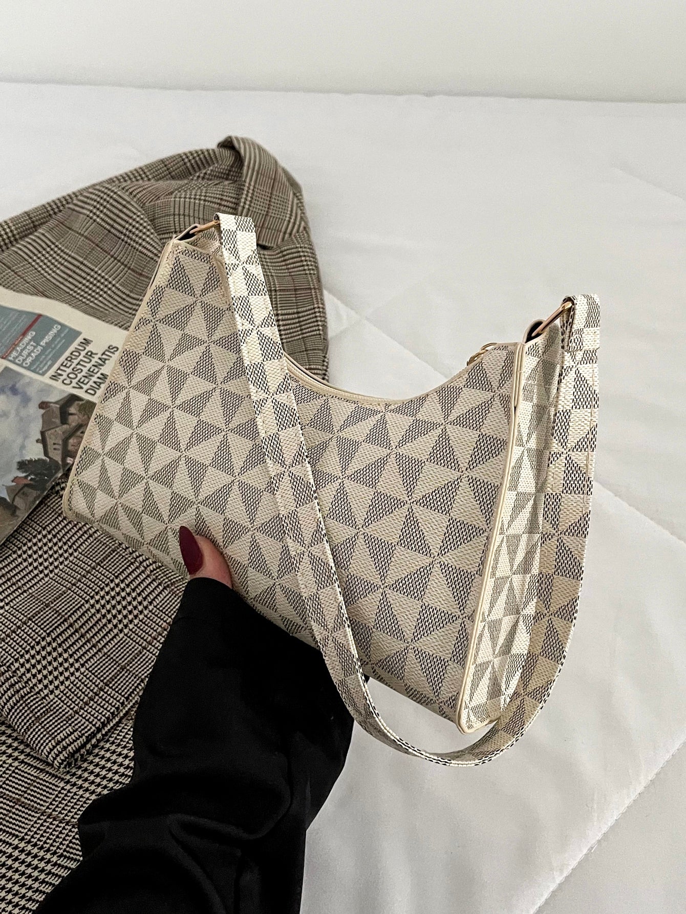 Geometric Print Baguette Bag