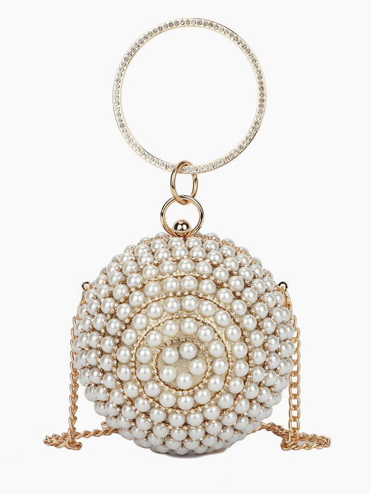 Faux Pearl Decor Top Ring Chain Circle Bag