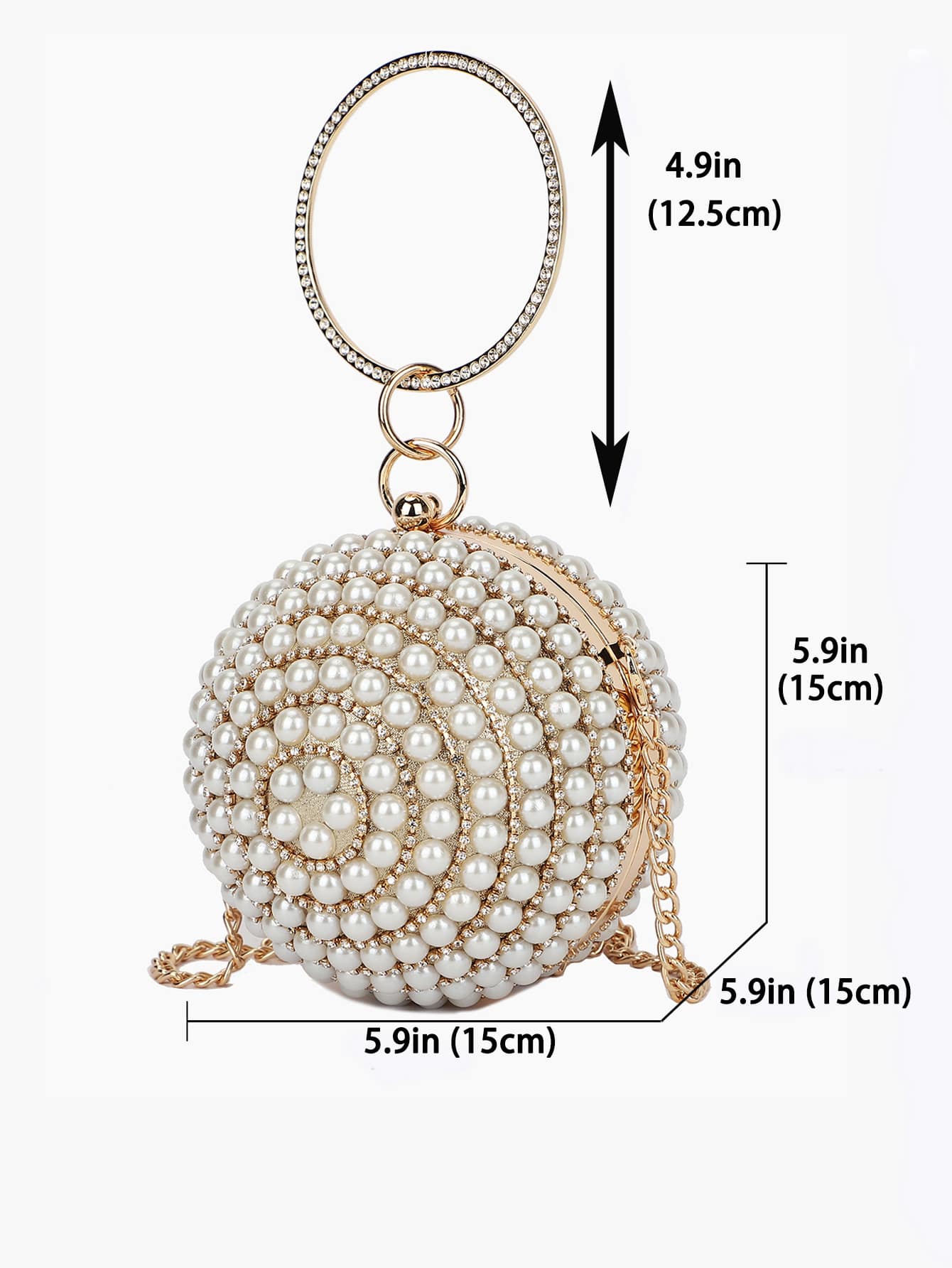 Faux Pearl Decor Top Ring Chain Circle Bag