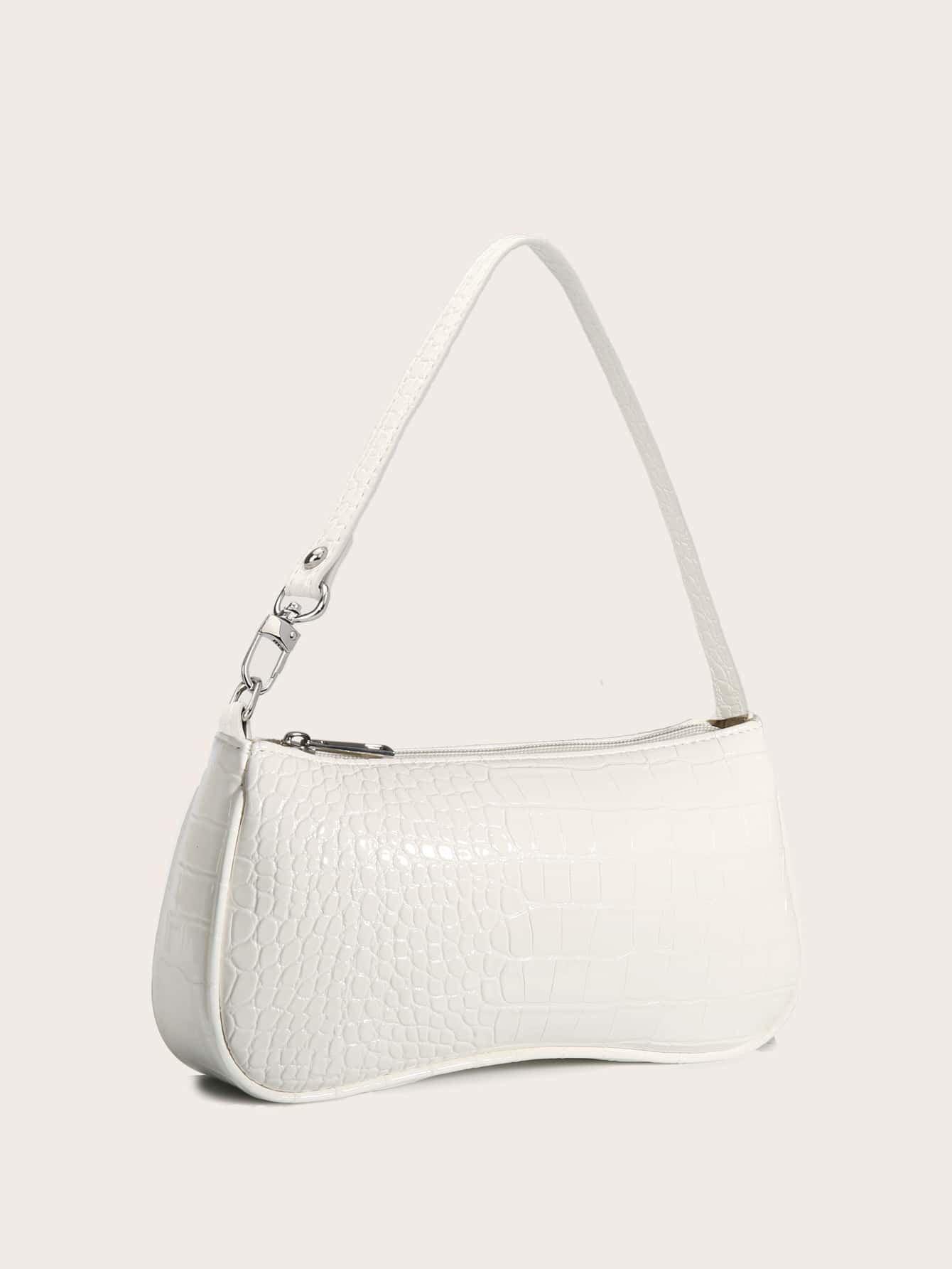 Faux Croc Leather Baguette Bag