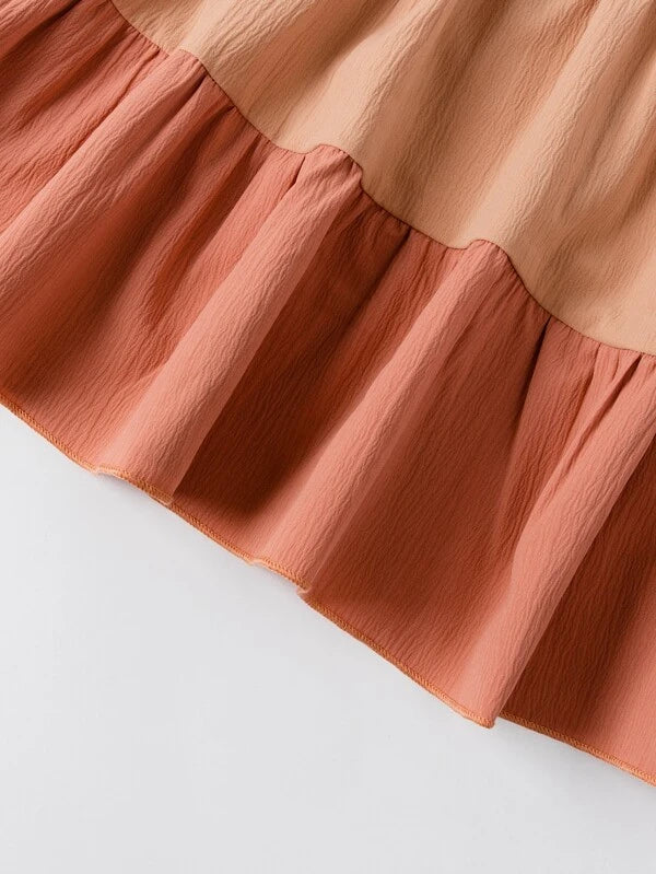 Colorblock Ruffle Trim Cami Dress