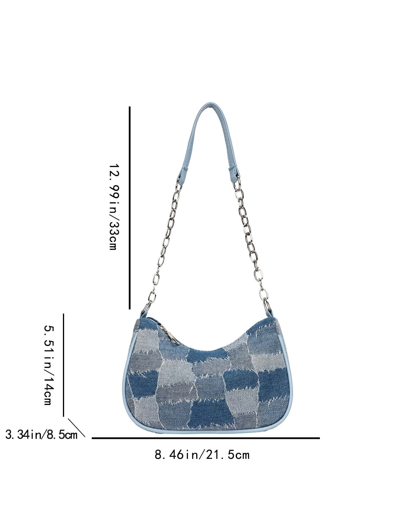 Geometric Pattern Denim Baguette Bag