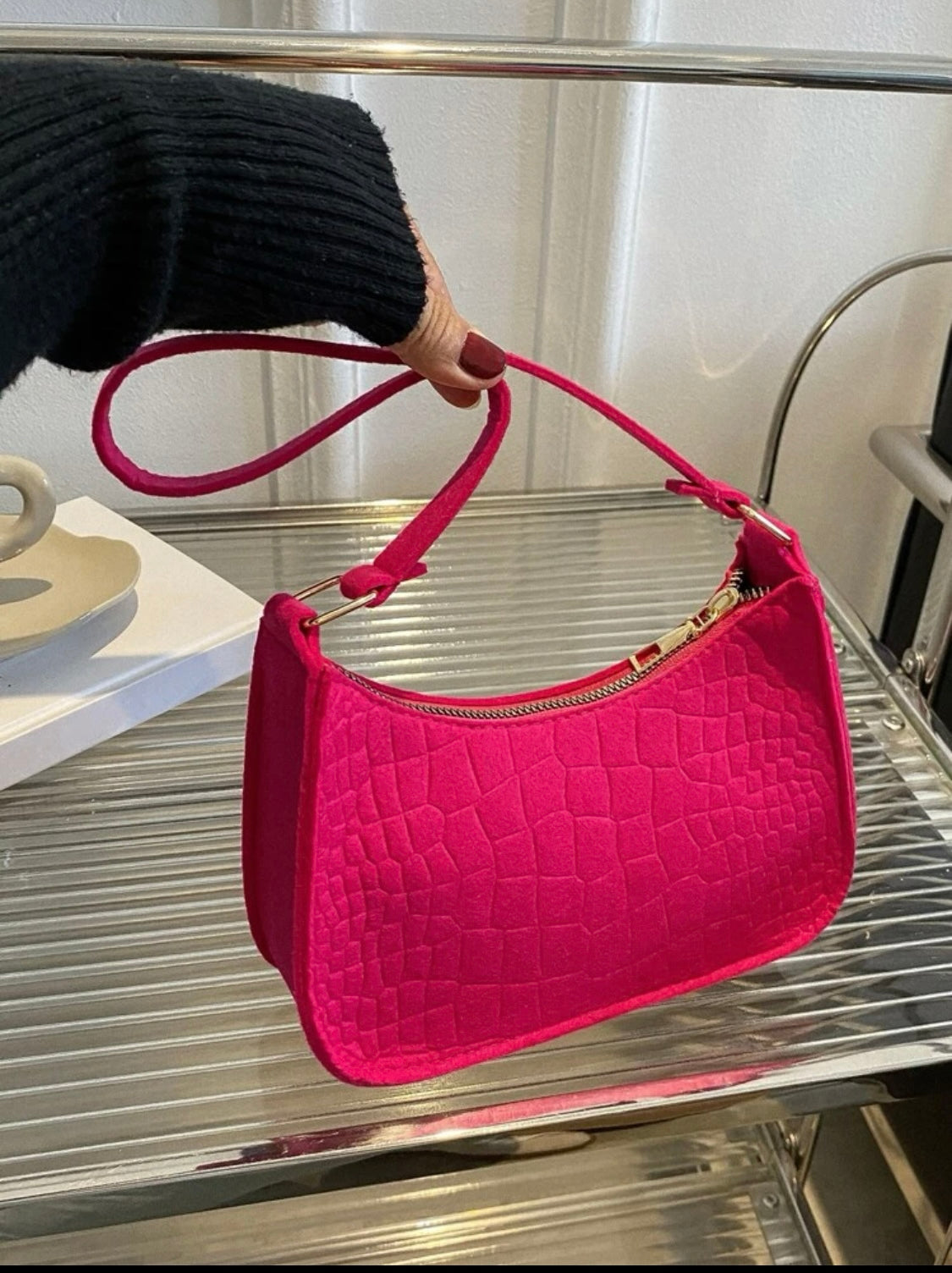 Mini neon pink baguette bag