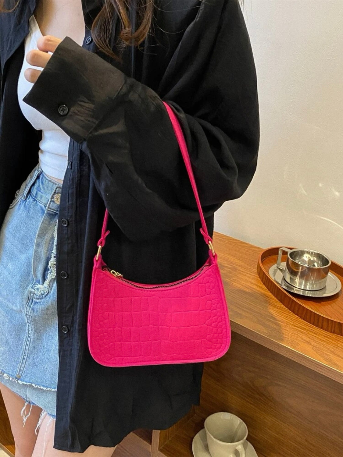 Mini neon pink baguette bag