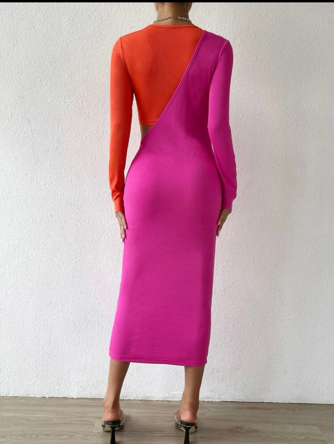 Two tone cut out bodycon dress